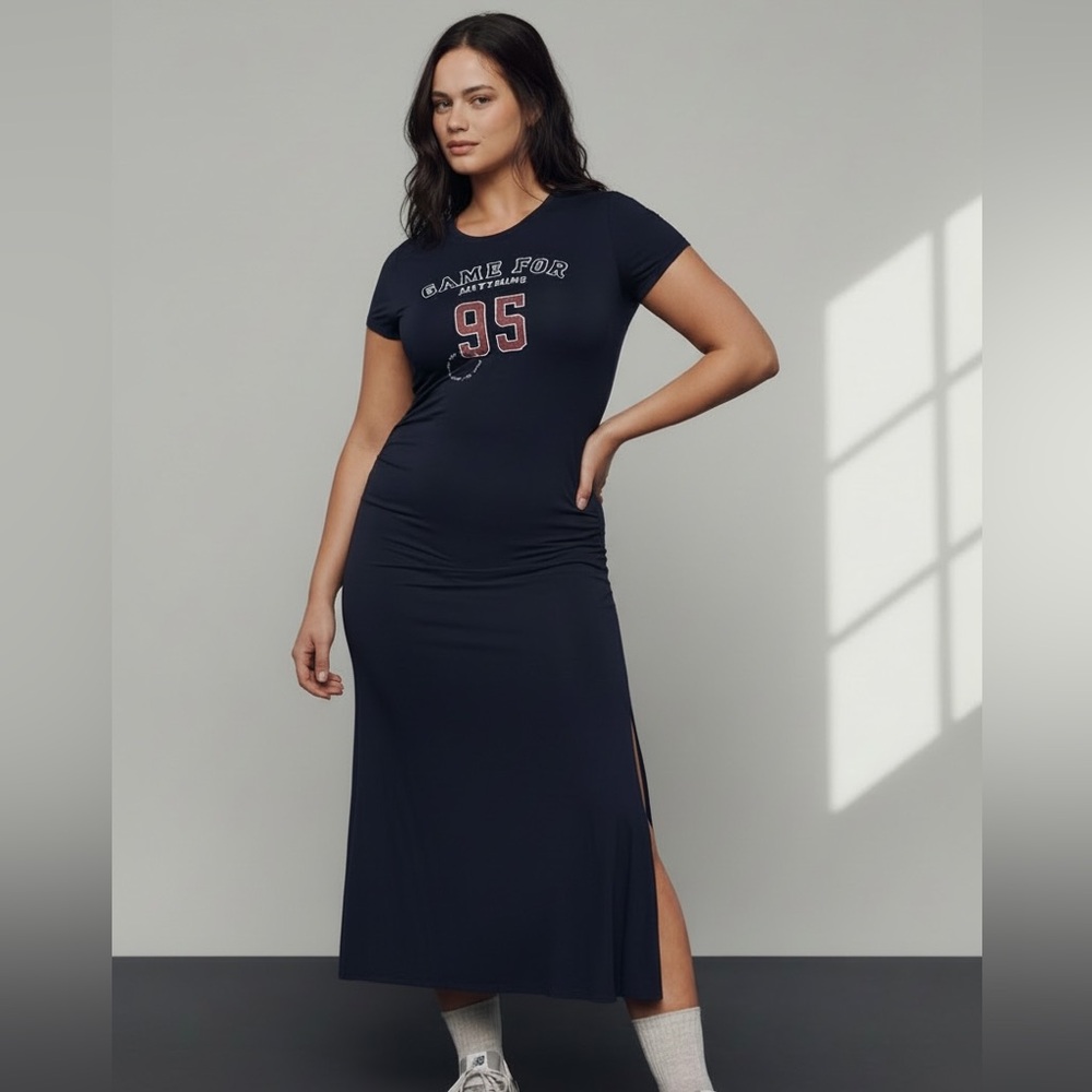 Daily Practice Anthro Fitted Midi Maxi Dress Navy M